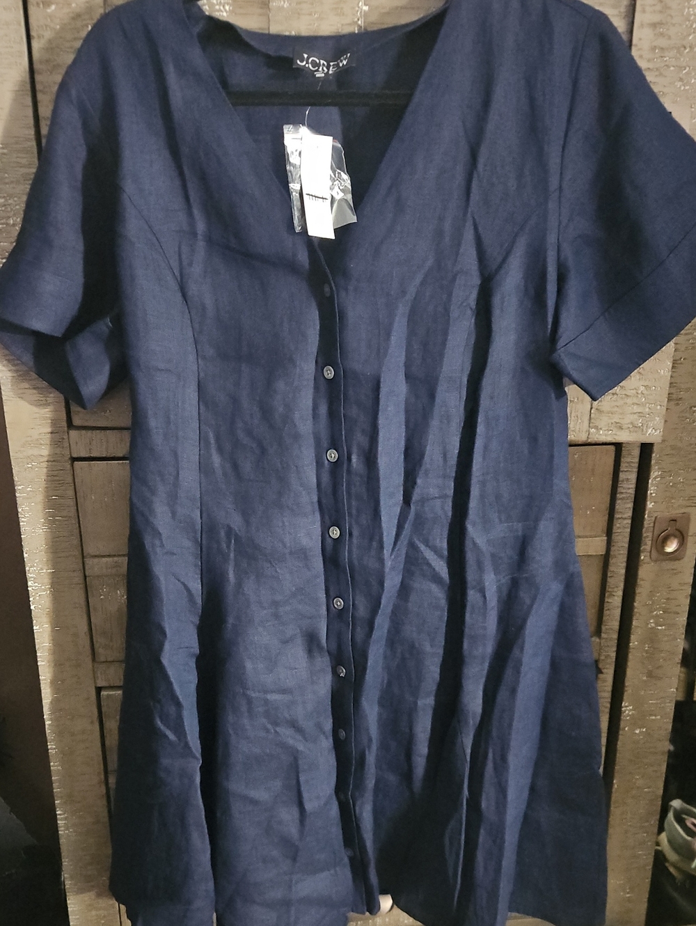 J. Crew Women's Navy Button-Front Linen Dress